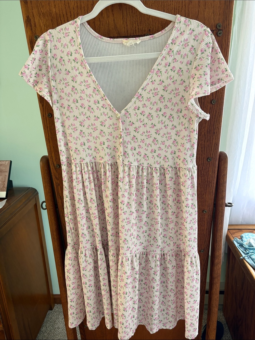 See You Monday Pink Floral V-Neck Tiered Casual Dress